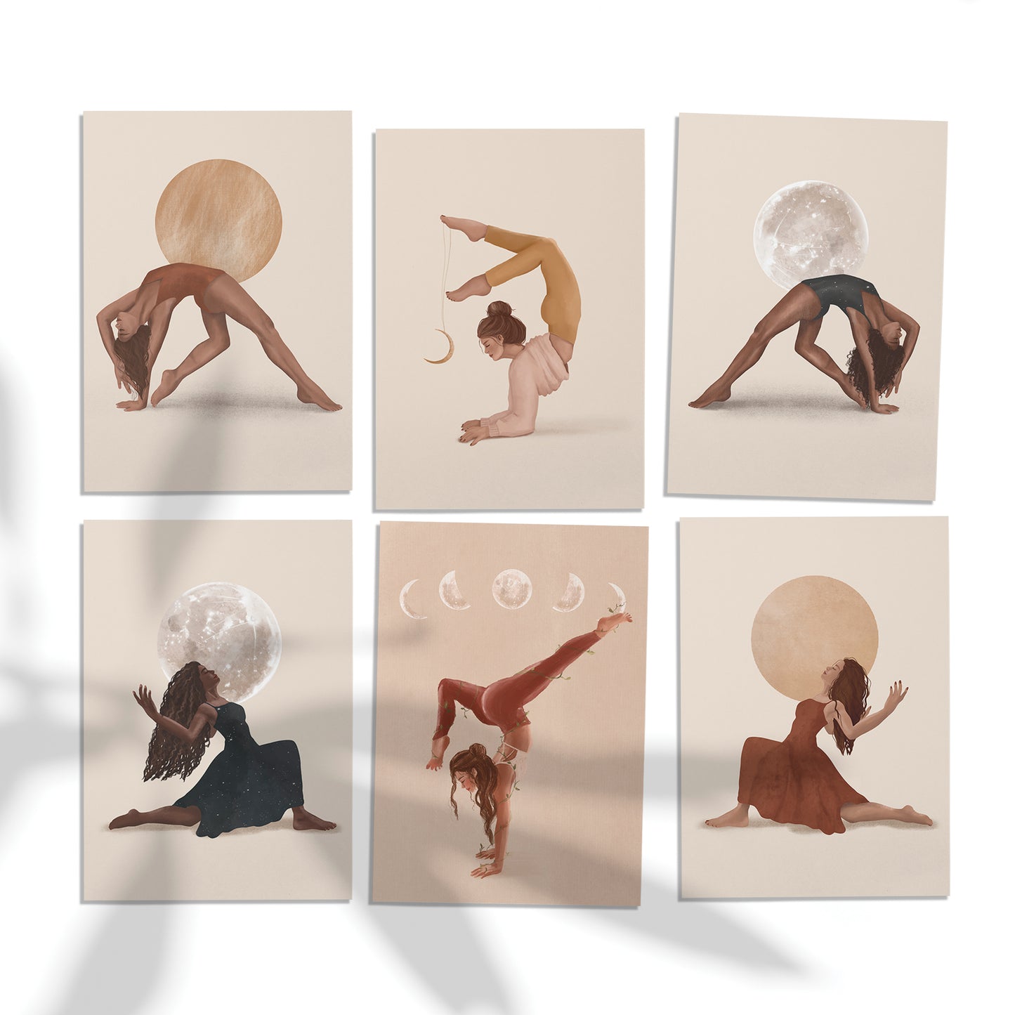 Lot de 6 cartes postales Lune et Soleil - Cartes yoga A6