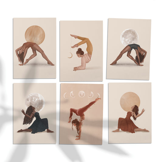 Set of 6 yoga postcards - Sun and Moon yoga cards