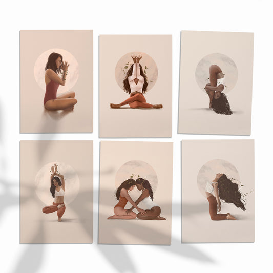 Set of 6 yoga postcards - Yoga pose cards