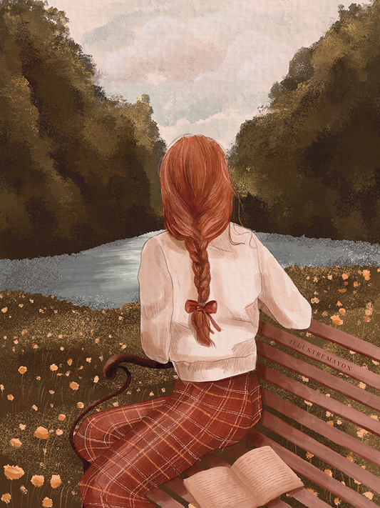 Fine Art Woman Illustration Print "The Girl on the bench"